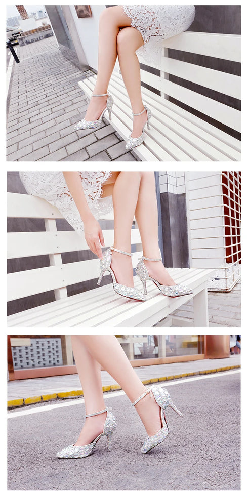 Elegant Crystal Rhinestone Gladiator Sandals for Women - Perfect for Weddings, Parties, and Graduations